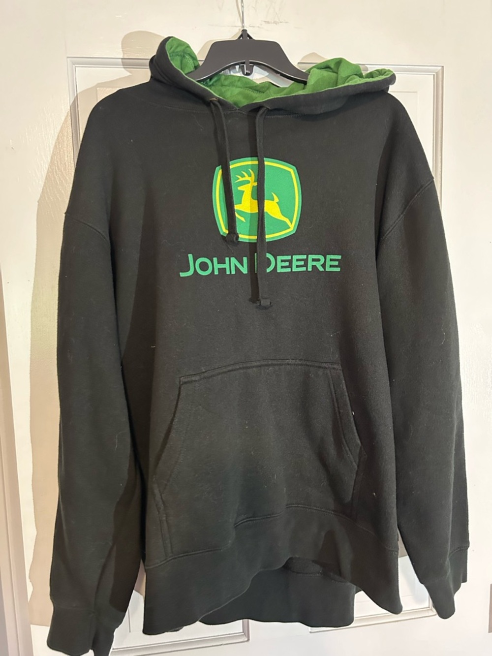 John Deere Black Hoodie with Green and Yellow Logo. XL